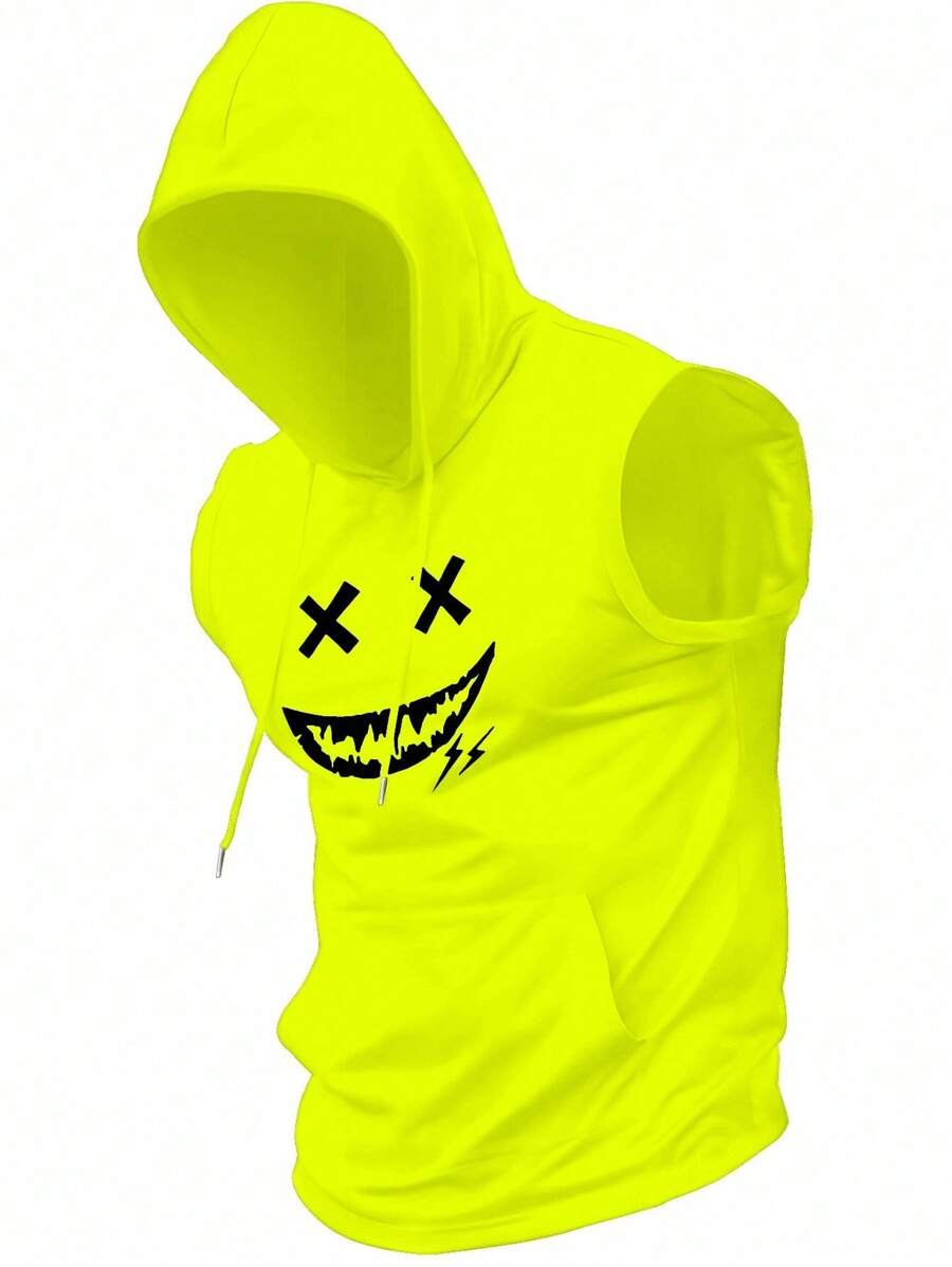 Manfinity Homme 男士休闲印花连帽背心，夏季男士无袖连帽衫