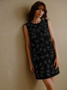 MOTF PREMIUM VESTIDO DE ZIPPER DE DETALLES CON BORDA DE RINESTONA - Negro - Ver 1