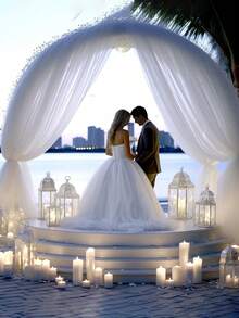 4 件套白色透明窗帘，适用于派对、婚礼；透明雪纺窗帘、生日派对、拍照背景装饰春夏派对装饰 - 白色 - 查看 4