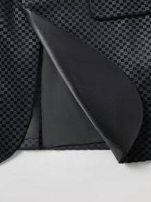 Manfinity Mode 男士棋盘格图案长袖夹克和裤子休闲西装套装 - 黑色 - 查看 7