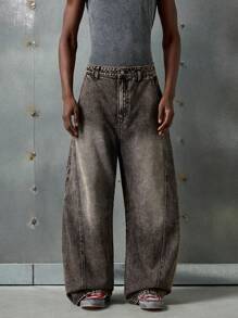 NEON BLANC 男士宽松口袋阔腿休闲百搭牛仔裤 - 棕色 - 查看 2