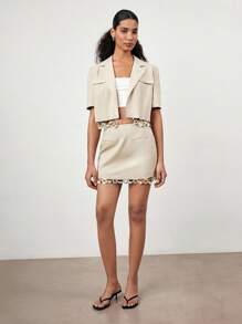 Maija 2025 Summer New Women's Short Sleeve Blazer Jacket, Elegant Vacation Music Festival Mother's Day Modern Office Casual Beach Resort Bohemian Beaded Hem Design - Khaki - View 2