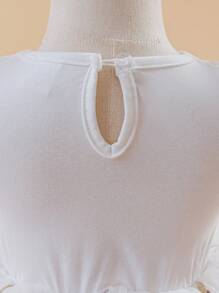 Glamorique Kids 女孩/婴儿公主裙、花童生日派对婚礼场合礼服、3D 刺绣薄纱网、白色薄纱、泡泡袖、针织面料、四季皆宜 - 白色 - 查看 3