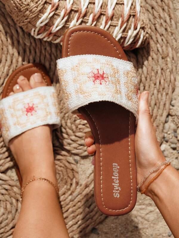 Styleloop Moda pentru femei, vacanță nouă, papuci plat croșetați, albi, pentru pantofi de vacanță de vară, reduceri de vară  Boho Feels pantofi vintage franțuzești Crăciun, toamnă, vacanță de anul nou