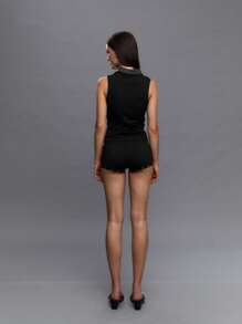 TypaGal Women's Striped Waisted Casual Sleeveless Blouse - Black - View 3