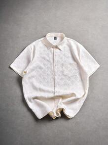 Manfinity Hypemode 男式花卉多臂短袖单排扣休闲口袋衬衫 - 杏色 - 查看 7