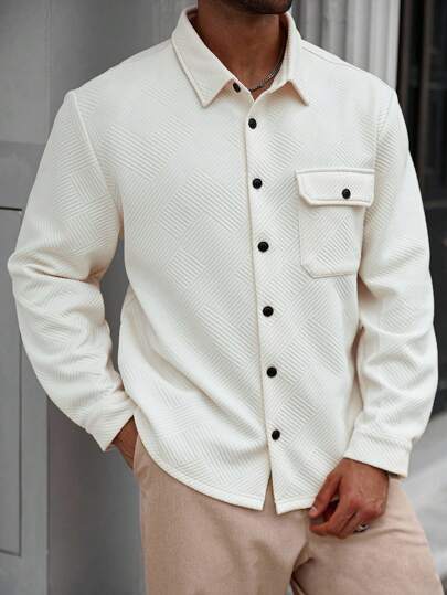 Manfinity Homme 大码男士休闲纯色纹理纽扣口袋夹克