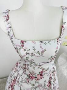 Glamine Váy midi họa tiết hoa trắng cho nữ Váy suông trắng cho nữ Váy midi họa tiết hoa Váy cô hầu gái Váy tiệc trà Váy dự tiệc cưới cho nữ - trắng - Xem 4