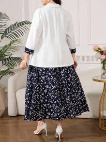 Reflora Plus Size Floral Patchwork Suit Jacket And Dress Set In Fall/Winter - Multicolor - View 2