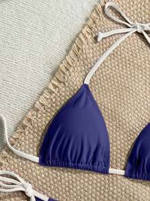 SHEIN Swim Vacation Beach Color Block Trim Bikini Swimwear For Summer - Navy Blue - View 4
