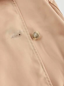 SHEIN MOD 女士优雅光泽面料双排扣无袖风衣，老钱风格，秋冬复古风 - 駝色 - 查看 4