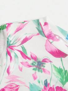 Maija 女式杏色花卉印花网眼连衣裙，优雅性感度假装，圆领，长袖，简约日常风格 - 粉色 - 查看 8