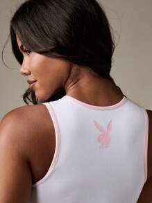 Missguided x Playboy 休闲使命宣言背心锁孔领口无袖短款搭配粉色撞色饰边夏季节日必备运动休闲装 - 白色 - 查看 5