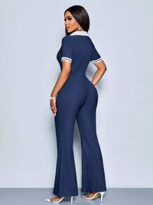 SOLERSUN Women's Spring Summer Elegant And Sexy Birthday Party Club Polo Collar Contrast Color Daily Wear Casual Fashion Jumpsuit Summer Spring Beach Outfits For Woman Graduation Dress Spring Break Concert Outfit Women Women Country Concert Outfit