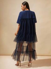 Vixey 纯色薄纱层叠T恤长裙，节日，波西米亚风，嬉皮士风，夏季，女士夏季服装，女士夏季连衣裙，女士夏季服装，女士早午餐服装，纳什维尔服装，美国独立日服装 - Blue Power - 查看 3