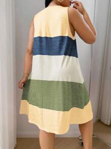 SHEIN Colorful Striped Print Plus Size Casual Nightgown, Moo Moo - Yellow - View 2