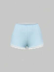 ROMWE Ribbed Lace Camisole & Shorts Lounge Set