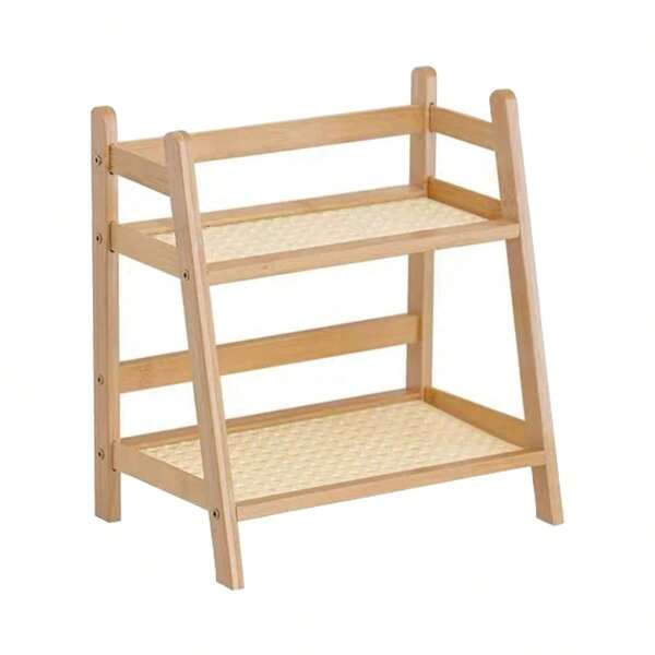 SHEIN Bamboo Double Layer Rack, Double Countertop Hutch Bookshelf, Stand Utility Storage Shelf, Shelf Flower Pot, Seasoning Storage Rack
