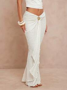 Lumalex All White Party Outfit Women Fall Modest Old Money Coquette Glitter Holiday Party Outfit Rave Festival Outing  Swim Vacation Bohemian BOHO Sea Beach Hot Outdoor Richly Layered Wedding Season Banquet Coming Of Age Ceremony Beach Seaside Women's Extra Long Tiered Wavy Hem Metal Decor Low Waist Skirt