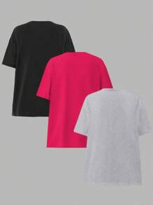 EURMUSE Cotton Oversize Basic 3 PiecesBasic T-Shirt - Multicolor - View 2