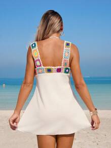 Swim Vcay 女士春假白色钩针沙滩罩衫泳衣套装，适合海滩度假派对 - 白色 - 查看 2