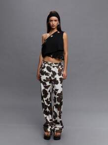 TypaGal 女式复古奶牛印花图案长裤 - 彩色 - 查看 4