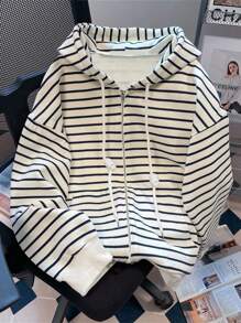 GlowEve Nueva sudadera con capucha versátil y de moda con rayas de contraste, sudadera de otoño - Multicolor - Ver 1