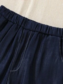 SHEIN Explorewe 2pcs Boys Sky Blue Jeans Style Casual Set, Soft Fabric, Comfortable, Suitable For Summer, Outdoor, School, Travel, Photography, All Occasions, Must-Have For Teen Boys Boys Woven Shirt Short Sets Boys 2 Piece Outfit Set Dark Blue Boys Outfit Royal Blue Boys Shirt And Shorts Set Boys Summer Outfit,Back To School Clothes