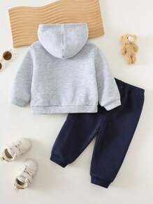 Bộ 2 quần áo thể thao thường ngày dễ thương đa năng màu xám nhạt cho bé trai kèm quần túi hộp cạp chun, quần áo trẻ em Unisex, mùa đông - Nhiều màu - Xem 2
