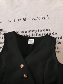 2pcs/Set Baby Girls Urban Elegant Cute Minimalist Black Camisole & Loose Waist Drawstring Pants Set, Summer - Black - View 4