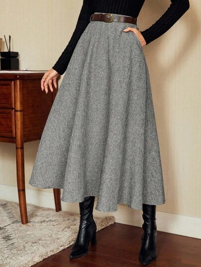 Vintamour 复古优雅女式高腰带口袋半身裙，宽松喇叭裙，休闲工作服冬季女装感恩节女装冬季，女式圣诞派对新年除夕感恩节假期冬季半身裙