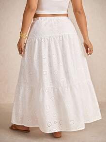 Elaquor Romantischer minimalistischer A-Linien Strandrock für Damen, weiß mit Stickerei, vielseitig einsetzbar, Große Größen