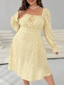 SHEIN EZwear Váy dệt hoa giản dị cỡ lớn, màu vàng nhạt, mùa thu/đông - Màu vàng - Xem 1