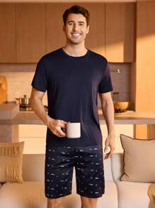 Manfinity Underwear&Sleepwear Basics Men Anchor Print T-Shirt And Shorts Homewear Set - Multicolor - View 1