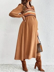 SHEIN Casual Vacation Loose Long Sleeve Maternity Dress Fall Women Clothes  Fall Dresses For Women   Going Out Outfits   Fall Dresses For Women
