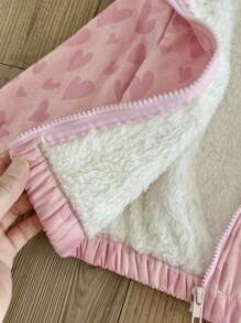 SHEIN 女婴秋冬新款可爱爱心设计保暖连帽外套加厚款 - 粉色 - 查看 10
