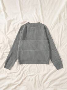 SHEIN EZwear Plus Solid Spring Ribbed Knit Sweater In Fall/Winter - Dark Grey - View 4