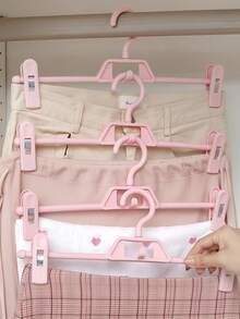 SHEIN 5件装塑料粉色旋转防滑衣架、储物架、整理衣架、裤挂带、防滑夹、家居用品 - 粉色 - 查看 4