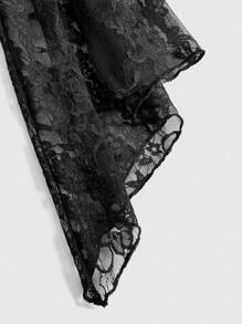 ROMWE Goth Blusa de cuello redondo con mangas acampanadas, con aplicación de encaje y parches de estilo gótico oscuro para Halloween para mujer - Negro - Ver 4