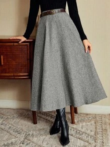 Vintamour 复古优雅女式高腰带口袋半身裙，宽松喇叭裙，休闲工作服冬季女装感恩节女装冬季，女式圣诞派对新年除夕感恩节假期冬季半身裙 - 淺灰色 - 查看 6