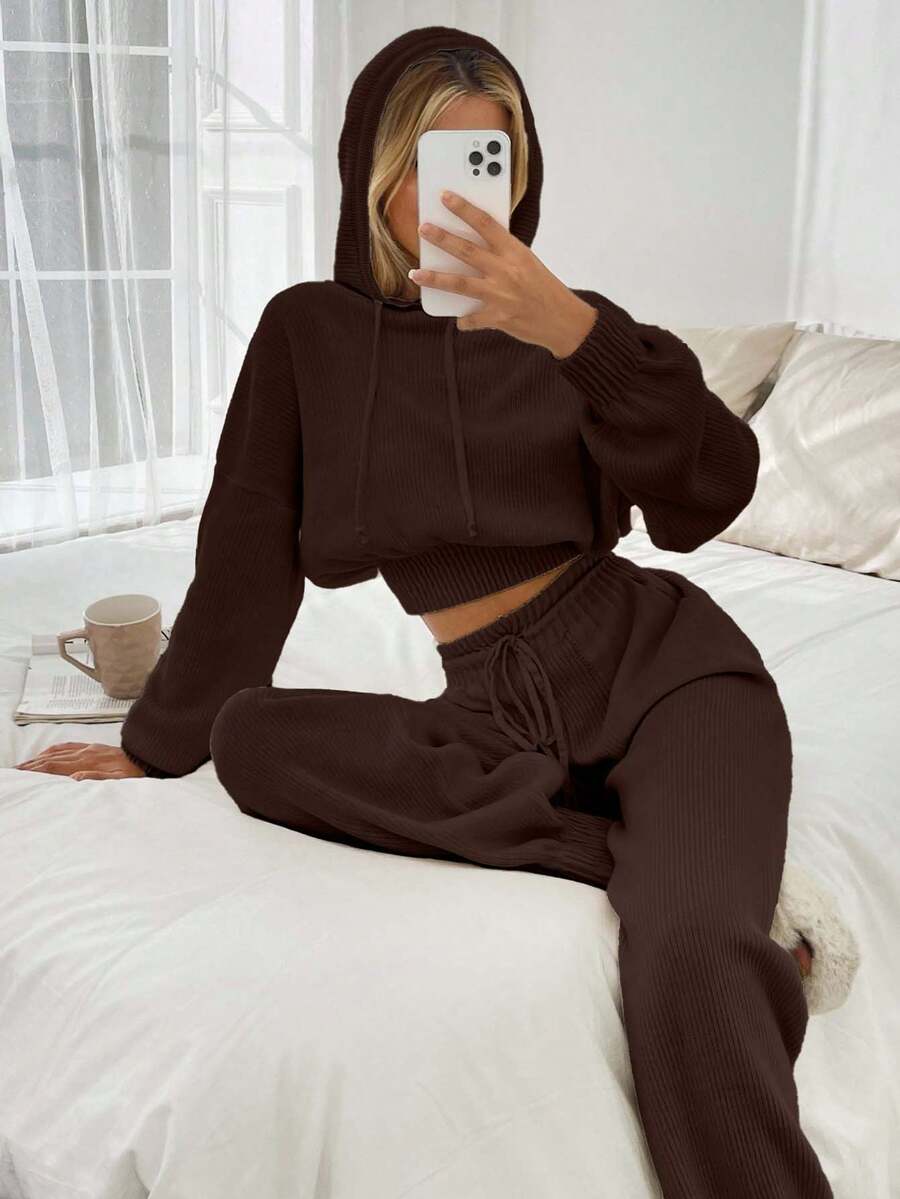 EURMUSE Hodie Sweater And Joger Pant 2 Pcs Set - Brown - View 1