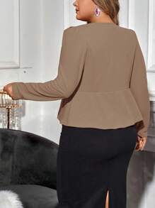 SHEIN Clasi Plus Size Elegant Commuter Plain Color Puff Sleeve Blazer Jacket In Fall/Winter