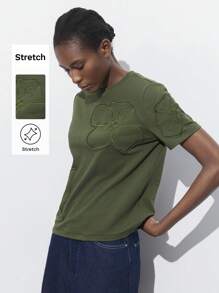 Maija 女士绿色早春刺绣花卉图案休闲短袖宽松日常T恤，适合 7 月 4 日、圣若昂、毕业典礼、节日服装