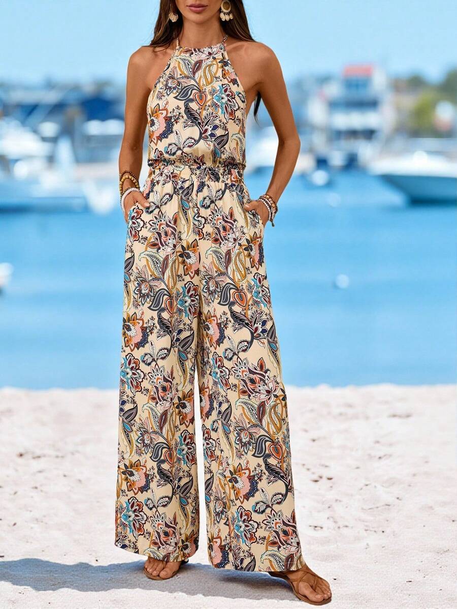 Sylviya Mono informal de mujer con estampado floral y sin mangas, para vacaciones y actividades al aire libre