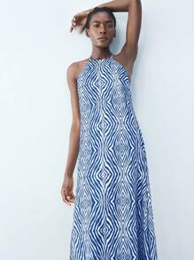 Maija 女式数码几何印花 V 领系带长裙，百搭春夏都市派对装，修身腰部设计，多色印花假日波西米亚风格裹身裙 - 彩色 - 查看 7