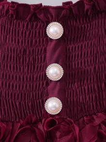 Glamorique Kids Young Girl Solid Color Faux Shirred Cap Sleeve Floral Patchwork Elegant Summer Dress, School, Campus, College Summer Holiday