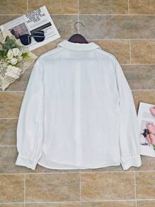 INAWLY Camicia casual monofilamento a maniche lunghe con spalle scivolate e monopetto di colore unito per donna
