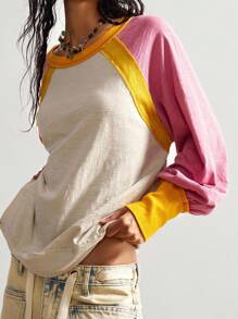 Bohemela 波西米亚风休闲针织拼色圆领宽松女式上衣 - 彩色 - 查看 5