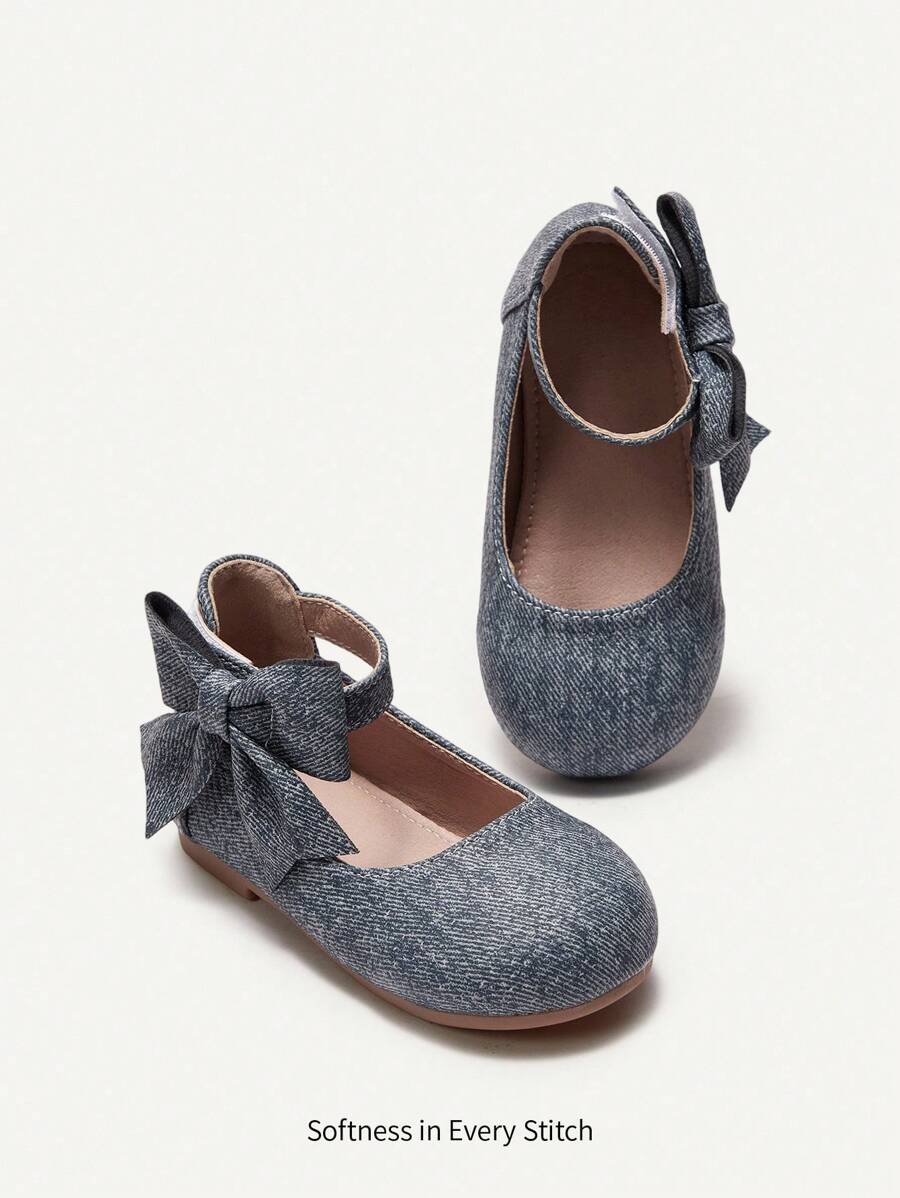 Cozy Pixies 1 Pair Versatile Casual Cute Girl Vintage Blue Bow Decor Soft Bottom Princess Flats, Suitable For Spring, Autumn, All Seasons Party - Blue - View 1