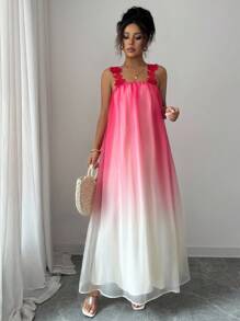 Elenzga Vestido de tirantes de encaje de estilo de vacaciones con degradado de colores para mujer - Multicolor - Ver 4